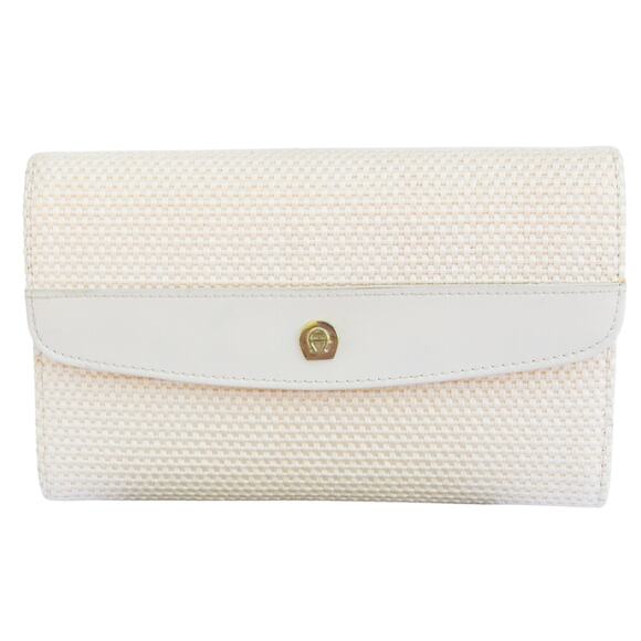 Vintage 1980's Extra Large ETIENNE AIGNER Cream Woven Wallet Clutch - Picture 1 of 8